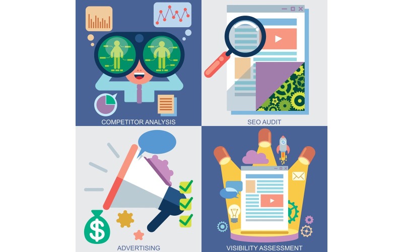 Set di icone web per audit SEO - illustrazione