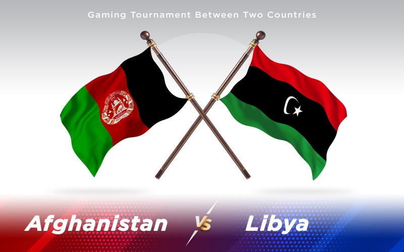 阿富汗与利比亚两个国家的国旗-光栅插图