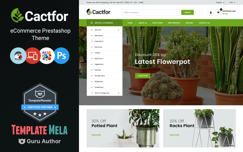 Cactfor - Bitkiler ve Bahçe Aletleri Online Mağazası PrestaShop Teması