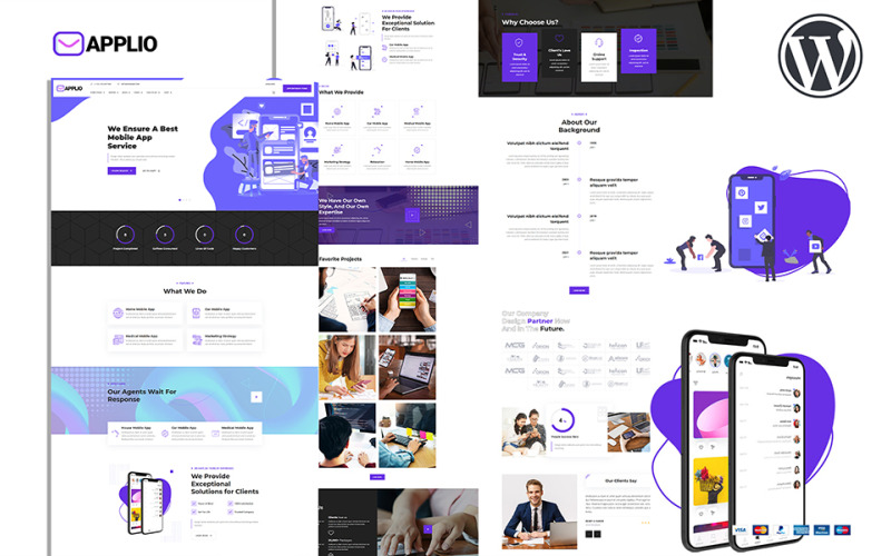 Тема WordPress для творчої чутливої програми для мобільних додатків Applio