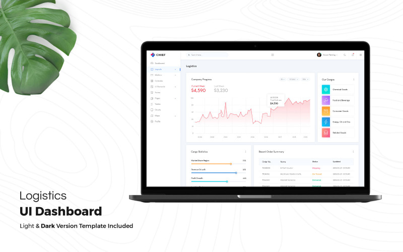Elemente der Benutzeroberfläche des Logistik-Admin-Dashboards