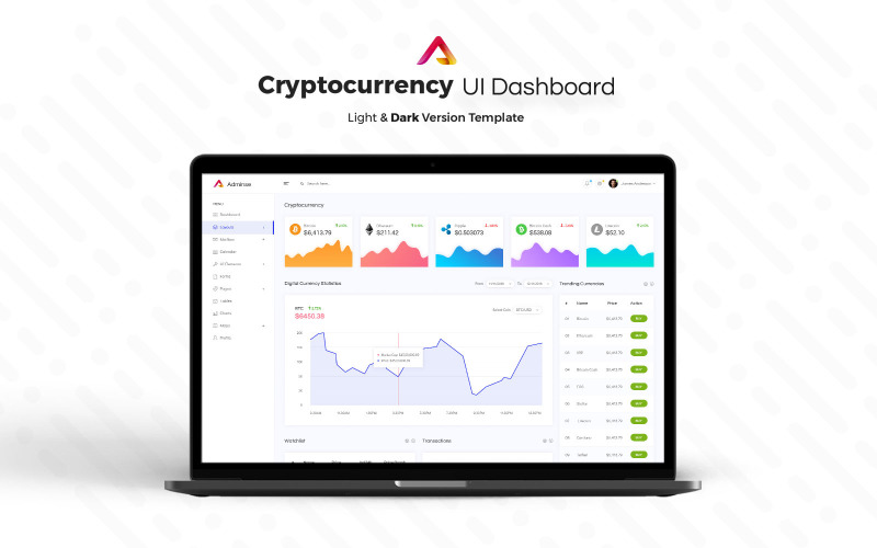 Gränssnittselement för Cryptocurrency Admin Dashboard UI