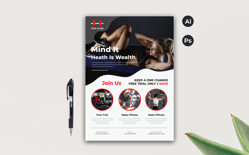 Download Фирменный стиль "Gym Flyer - Corporate Identity Template" / Gym Flyer - Corporate Identity Template - Фирменный стиль на тему графика design,gym,template,flyer,ad,business,corporate,creative,modern,graphic,fitness,athletic,marketing,print,energy,health,fit,color,simple,style