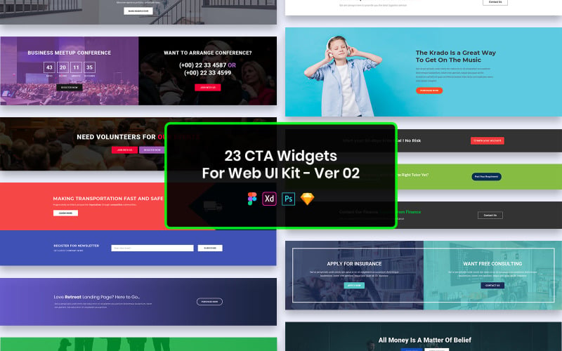 Khám phá bộ sưu tập 23 Call To Action Widgets for Web UI Kit Ver-02 để trang trí giao diện web của bạn. Với nhiều phong cách và lựa chọn, chúng sẽ giúp gia tăng lượng người dùng cho trang web của bạn và giúp bạn đạt được mục tiêu kinh doanh của mình. Hãy bắt đầu tải về và sáng tạo ngay hôm nay!