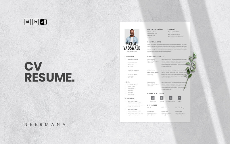 CV - Modello di curriculum professionale, creativo e dal design pulito