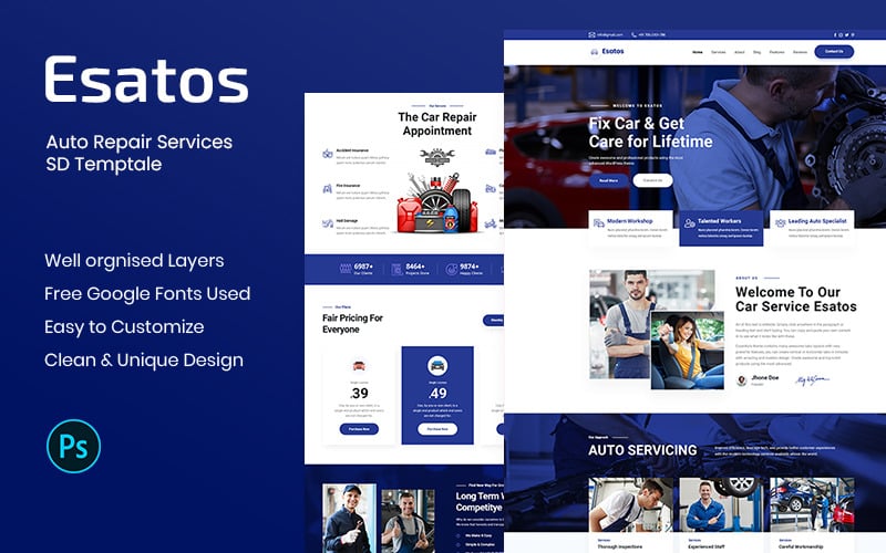 Download PSD шаблон "Esatos - Auto Repair Services PSD Template" / Esatos - Auto Repair Services PSD Template - PSD шаблон на тему графика auto center,auto mechanic,auto painting,auto repair,auto repair shop,auto service,automobile,automotive,car mechanic,car repair,car service,garage,mechanic auto shop,mechanic workshop,tire wh