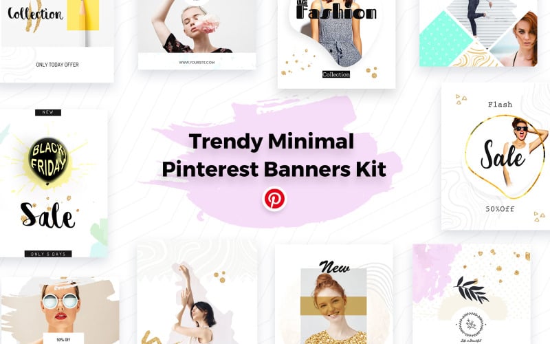 Download Шаблон для соцсетей "Pinterest Banners Kit Social Media Template" / Pinterest Banners Kit Social Media Template - Шаблон для соцсетей на тему графика pinterest,social,media,template,banners,templates,kit,pack,websites,graphic,designs,design,banner,stylish,minimal