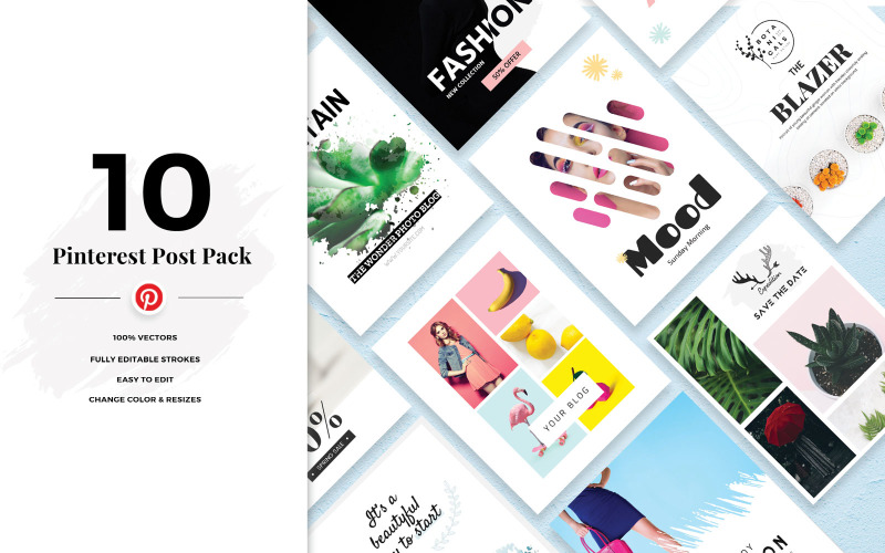 Download Шаблон для соцсетей "Pinterest Social Media Template" / Pinterest Social Media Template - Шаблон для соцсетей на тему графика pinterest,social,media,template,minimal,kit,pack,templates,facebook,graphic,design,designers,banner,banners,trendy