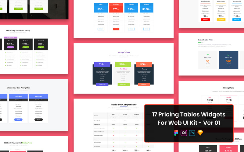 17 Prissättningstabeller Widgets Web UI Kit Ver-01