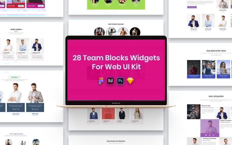 Download UI элементы "28 Team Blocks Widgets for Web UI Kit " / 28 Team Blocks Widgets for Web UI Kit  - UI элементы на тему графика forms,widgets,design,web,uikit,elements,uidesign,business,poster,landingpage,website,food,corporate,product,agency,price table,newsletter,blocks