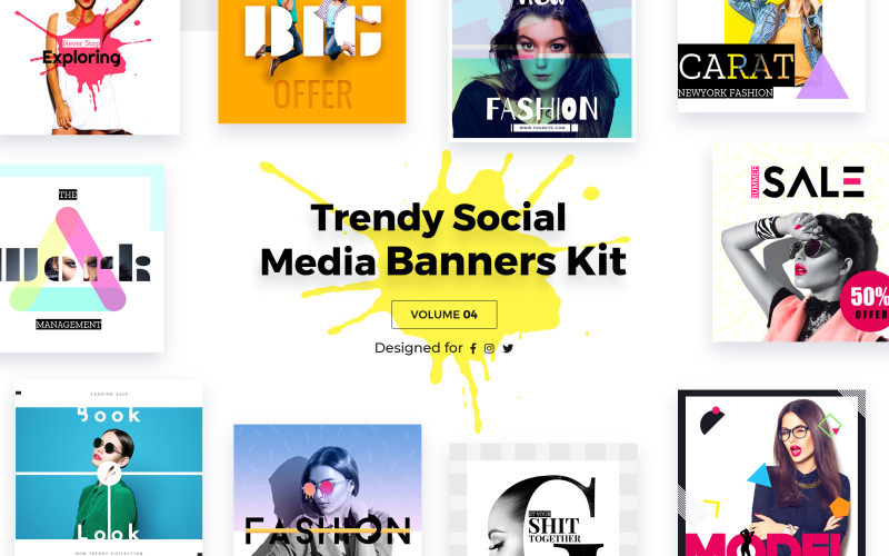Download Шаблон для соцсетей "Trendy Banners Pack IV Social Media Template" / Trendy Banners Pack IV Social Media Template - Шаблон для соцсетей на тему графика trendy,social,media,banners,pack,templates,template,kit,facebook,twitter,instagram,business,blog,shop