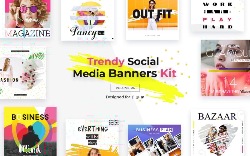 Download Шаблон для соцсетей "Trendy Banners Pack Social Media Template" / Trendy Banners Pack Social Media Template - Шаблон для соцсетей на тему графика business,blog,fashion,shop,magazine,trendy,social,media,banners,pack,vi,kit,template,website,templates