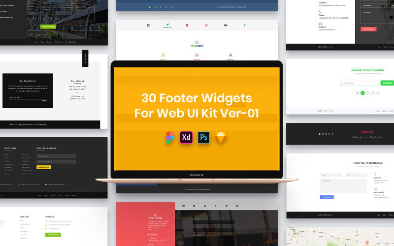 Web UI Kit Ver-01的30个页脚小部件