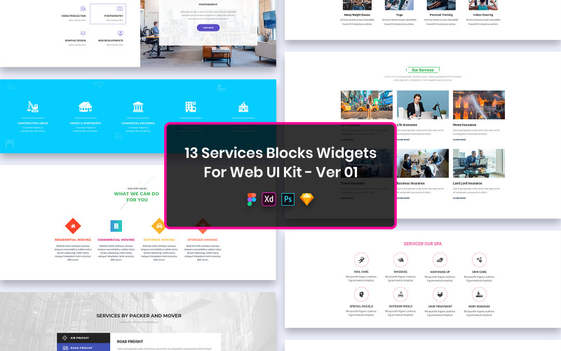 13 Widgets de bloques de servicios para Web UI Kit Ver-01
