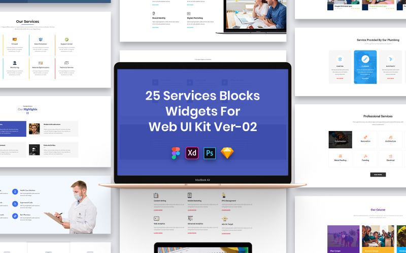 25 widgets de bloques de servicios para Web UI Kit Ver-02