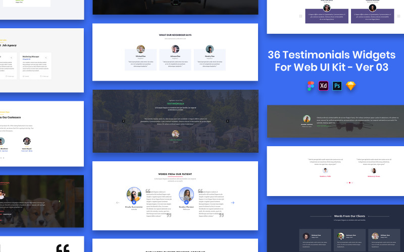 36 widgets de testimonios para el kit de interfaz de usuario web