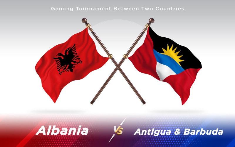 阿尔巴尼亚与安提瓜和巴布达两个国家的旗帜-光栅插图