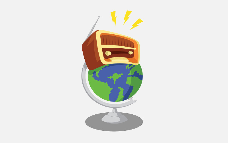 Download Иллюстрация "World Radio Day -  KF - Illustration" / World Radio Day -  KF - Illustration - Иллюстрация на тему графика vector,illustration,radio,world,day,event,club,template,clean,2021,grapich,yellow,green,blue
