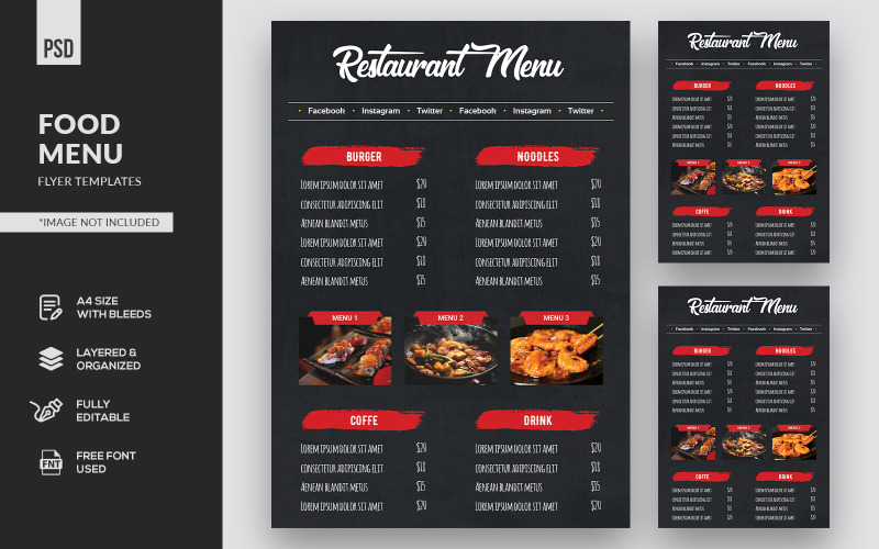 Download Фирменный стиль "Creative Food Menu Flyers - Corporate Identity Template" / Creative Food Menu Flyers - Corporate Identity Template - Фирменный стиль на тему графика food,food menu,food flyer,flyer,template,design,restaurant,breakfast,drink,delivery,fastfood,eat,special menu,burger,business,tasty,vegetable