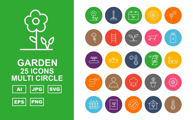 25 Ensemble d'icônes multi-cercle Premium Garden
