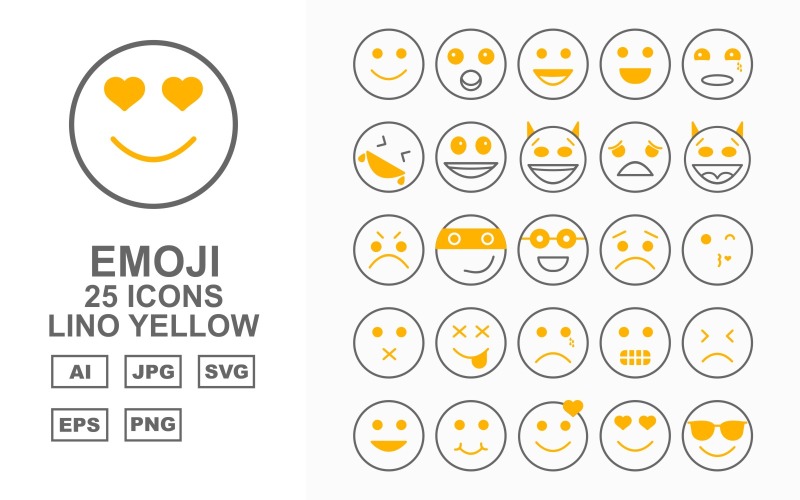 Набор из 25 желтых иконок премиум-класса Emoji Lino