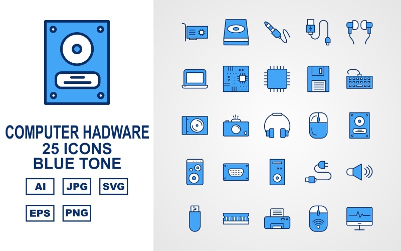 25 premium computerhardware blauwtint-pictogramserie