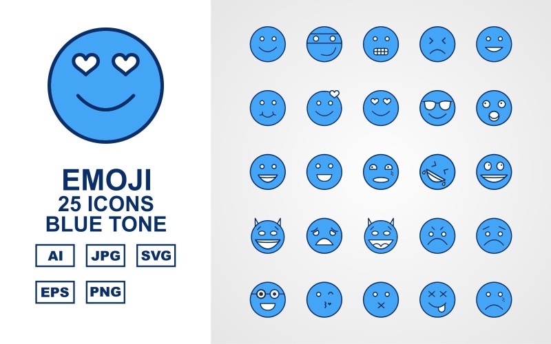 25 Premium Emoji Blue Tone Icon Set