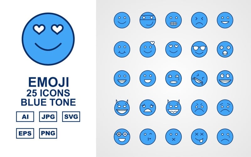 25 Premium Emoji Blue Tone Ikonuppsättning