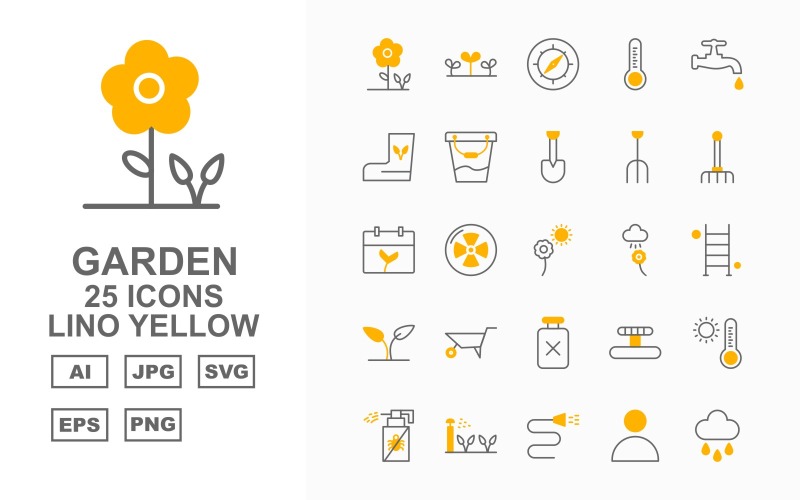 25 Premium Garden Lino žlutá sada ikon