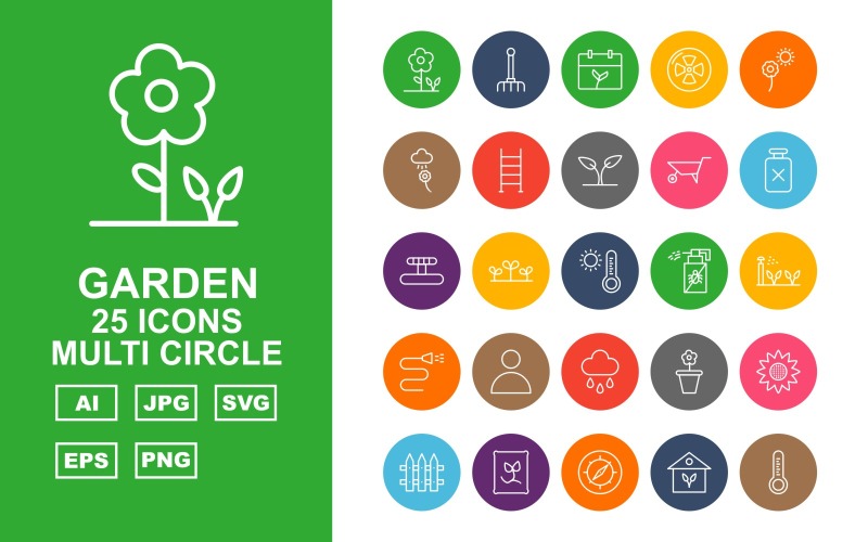 25 Преміум саду Multi Circle Icon Set