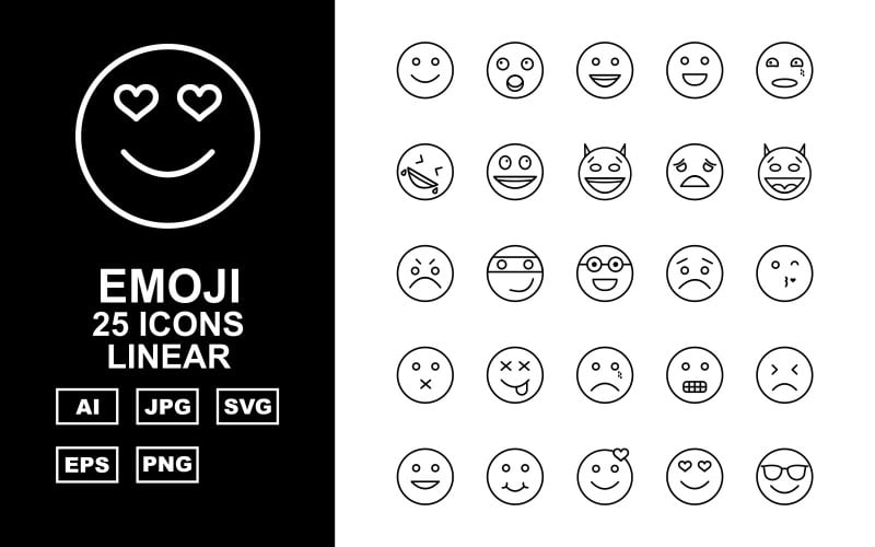 Sada 25 Premium Emoji lineárních ikon