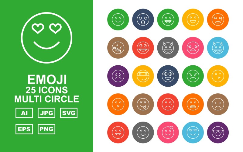 Sada ikon 25 Premium Emoji Multi Circle