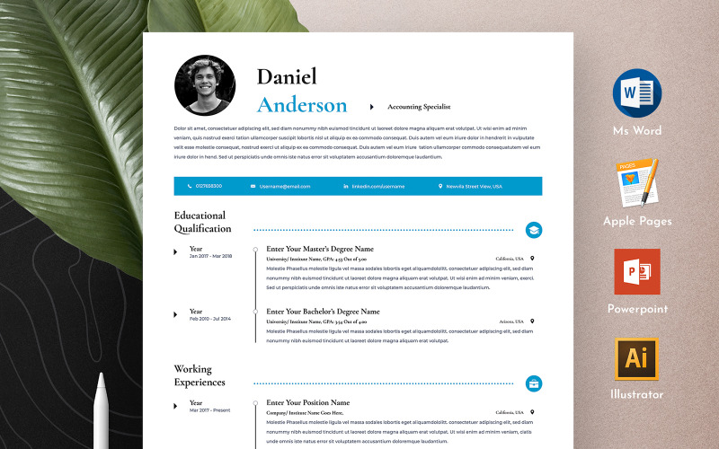 Darmowy czysty i profesjonalny edytowalny szablon CV dla stron Apple Word