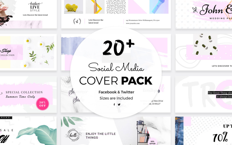 Download Шаблон для соцсетей "Facebook And Twitter Cover Social Media Template" / Facebook And Twitter Cover Social Media Template - Шаблон для соцсетей на тему графика creative,facebook,twitter,cover,template,templates,business,blog,fashion,shop,magazine,social,media,presentation,promotions