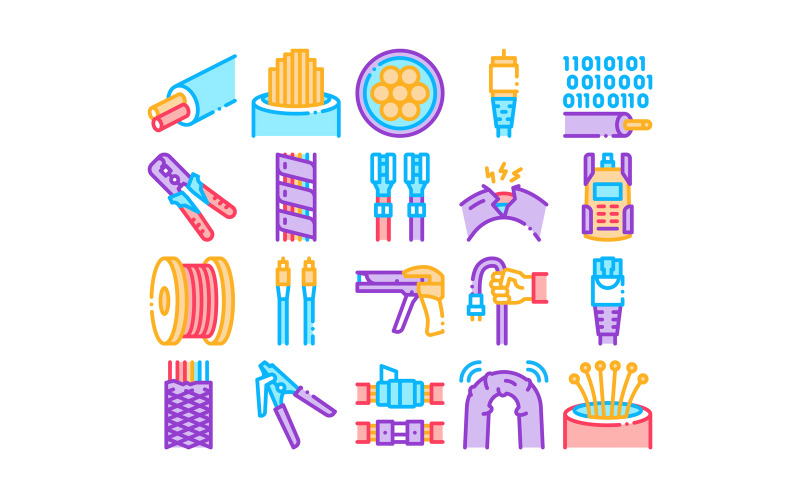 Download Набор иконок "Optical Fiber Cable Collection Set Vector Icon" / Optical Fiber Cable Collection Set Vector Icon - Набор иконок на тему network optical,fiber,cable,collection,icons,set,vector,repair,instrument,electrical,device,test,connection,cord,roll,bobbin,damaged,concept,linear,pictograms