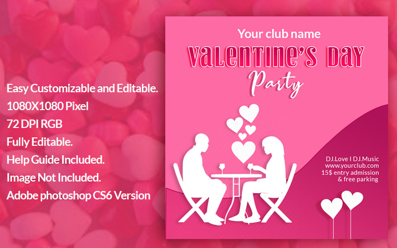 Download Шаблон для соцсетей "Valentines Party Instagram Banner Social Media Template" / Valentines Party Instagram Banner Social Media Template - Шаблон для соцсетей на тему графика instagram,instagram post,instagram stories,psd,social media,valentine banner,party banner,promotion,promotions,pink,love,couple