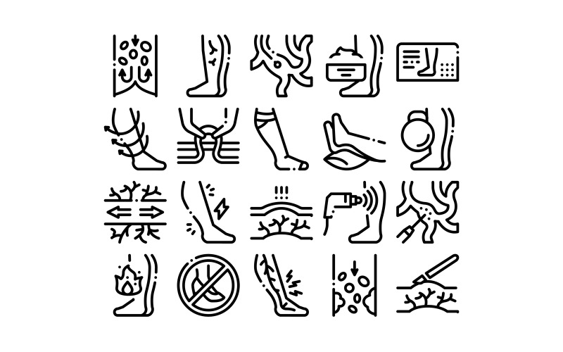 Download Набор иконок "Varicose Veins Disease Collection Set Vector Icon" / Varicose Veins Disease Collection Set Vector Icon - Набор иконок на тему medical varicose,veins,disease,collection,icons,set,vector,symptoms,treatment,legs,pain,medicine,cream,ultrasound,surgery,concept,linear,pictograms,contour,illustrations