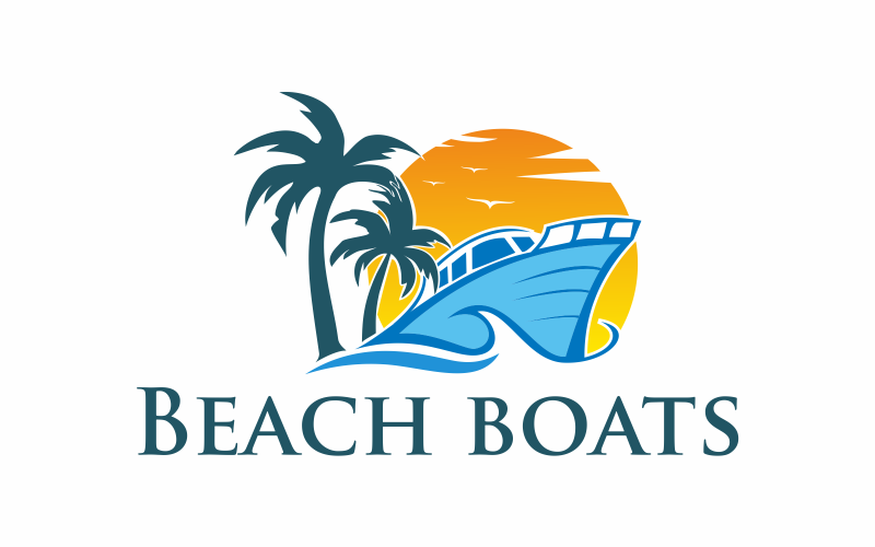 Download Шаблон логотипа "Beach Boats Logo Template" / Beach Boats Logo Template - Шаблон логотипа на тему графика beach,boat,ocean,water,nature,travel,blue,seascape,view,tourism,island,beautiful,sand,sunset,holiday,transportation,fishing,sunrise,marine,coastline