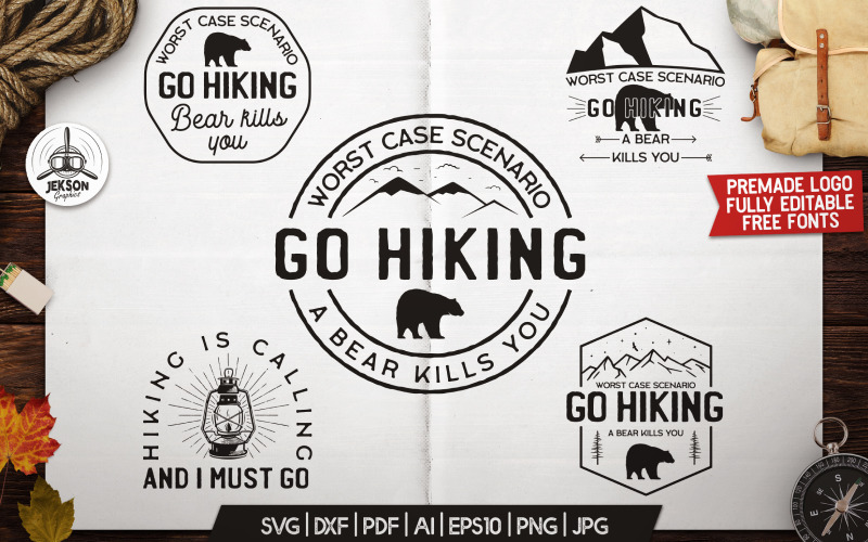 Campo di montagna, retro escursionismo distintivi t-shirt SVG taglia Logo modello