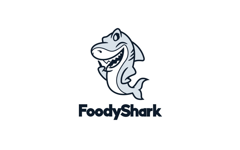 Download Шаблон логотипа "Cartoon Shark" / Cartoon Shark - Шаблон логотипа на тему графика shark,food,restaurant,fun,foodie,delivery,cartoon,mascot,premium,ocean,sea,fish,marine,blue,aquarium,fast food,food truck,sea food,chef,cook