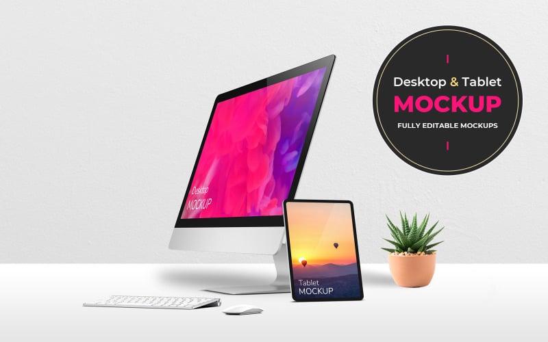 Download Мокап для продукта "Desktop and Tablets product mockup" / Desktop and Tablets product mockup - Мокап для продукта на тему графика mockups,mockup,website,graphic,presentations,websites,presentation,product,scene,generators,application,ui,imac,ipad,apple