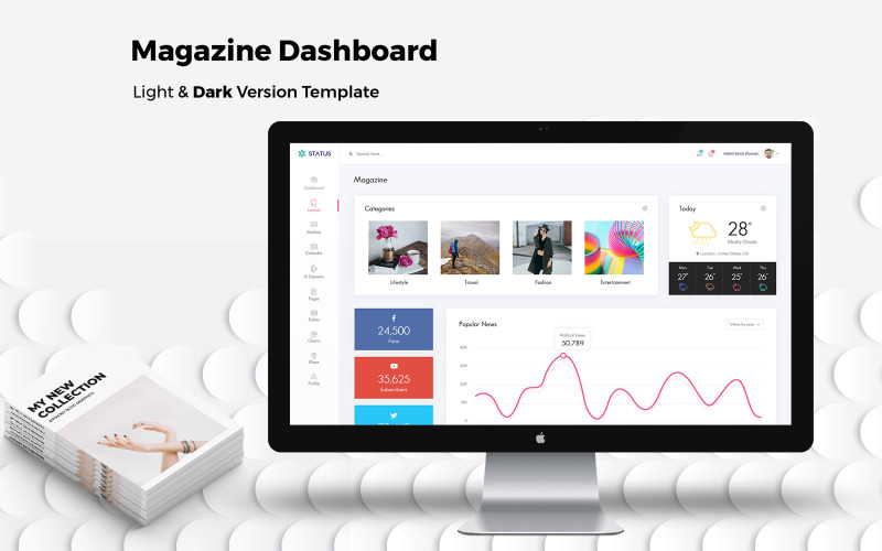 Magazine Admin Dashboard felhasználói felület elemei