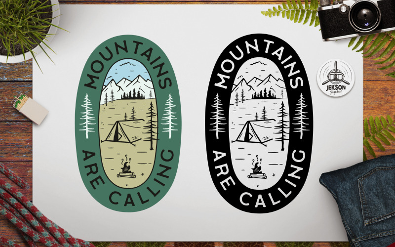 Montagne che chiamano Retro Camping Badge TShirt SVG Cut Logo Template