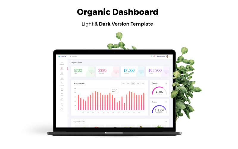 Organic Store Admin Dashboard felhasználói felület elemei