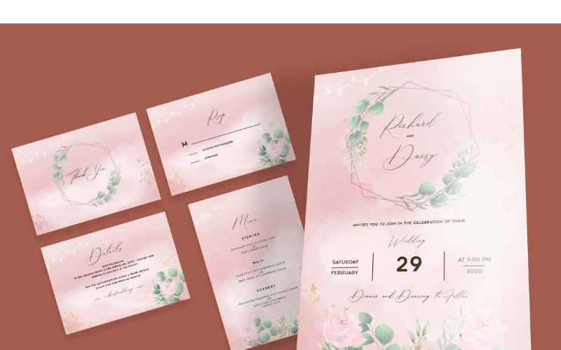 Bruiloft uitnodiging 13 roze thema - huisstijl sjabloon