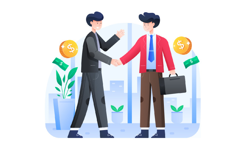 2 persone si stringono la mano per motivi di lavoro - illustrazione