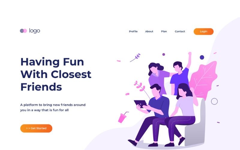 Download Иллюстрация "ILP 5 New Friends - Illustration" / ILP 5 New Friends - Illustration - Иллюстрация на тему графика vector,illustration,landing,page,infographic,website,design,business,flat,homepage,header,people,ui,ux,web