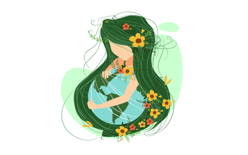 Download Иллюстрация "Mother Earth -  AS - Illustration" / Mother Earth -  AS - Illustration - Иллюстрация на тему графика mother,earth,world,nature,sustainable,graphic,party,celebration,health,simple,woman,floral,girls,green