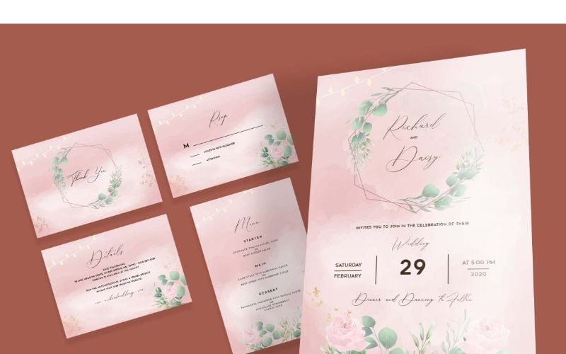 Download Фирменный стиль "Wedding Invitation 13 Pink Theme - Corporate Identity Template" / Wedding Invitation 13 Pink Theme - Corporate Identity Template - Фирменный стиль на тему графика card,wedding,design,invitation,illustration,vector,greeting,invite,celebration,marriage,set,romantic,royal,lux,glamour