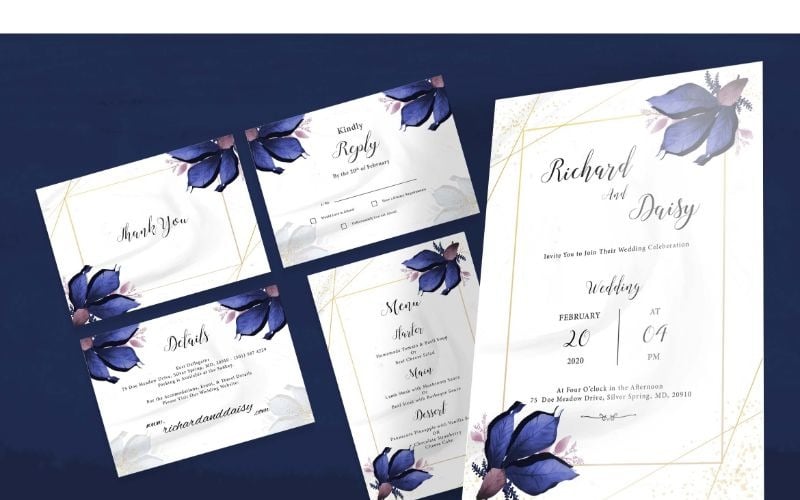 Download Фирменный стиль "Wedding Invitation 9 Blue Flower - Corporate Identity Template" / Wedding Invitation 9 Blue Flower - Corporate Identity Template - Фирменный стиль на тему графика card,wedding,design,invitation,illustration,vector,greeting,invite,celebration,marriage,set,romantic,royal,lux,glamour